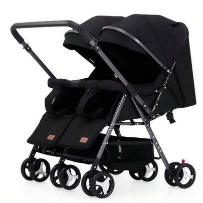 Lightweight Double Stroller Foldable Lightweight Twin Stroller For Airplane With One-Click Fold Toddler Stroller With Adjustable Backrest And Canopy Large Storage Large Seat Area Steel Frame