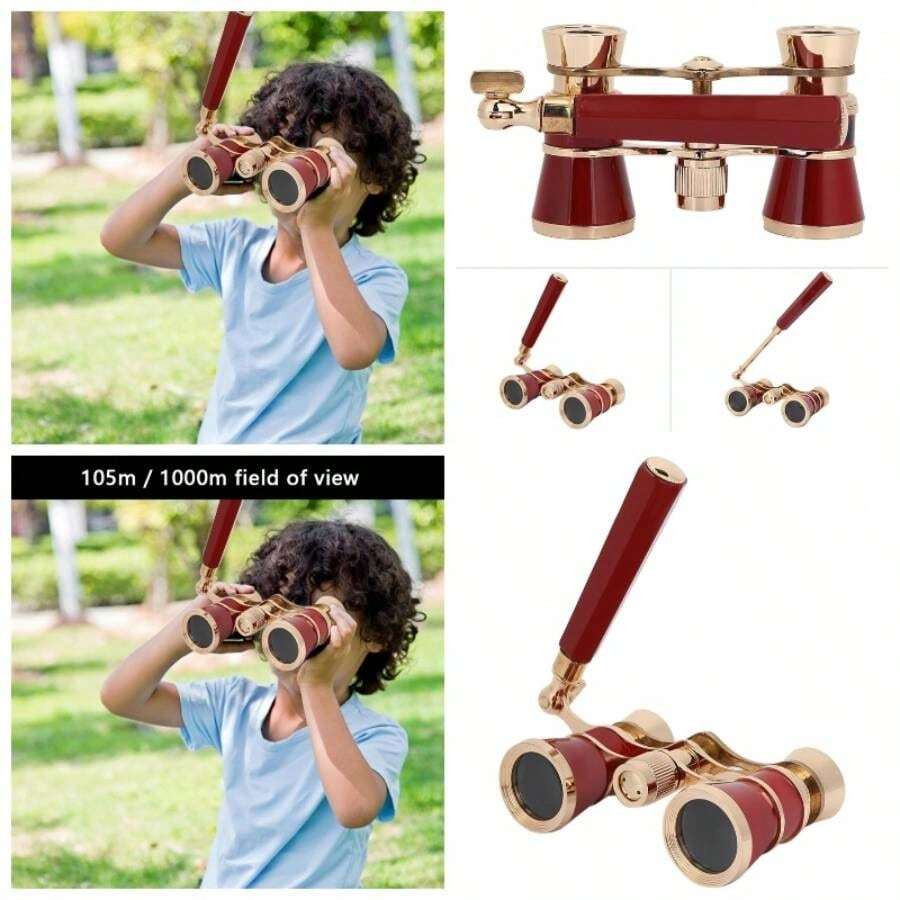 Lentes De pera, 3x25 3x25 pera Binocularrs Telescope Teatro Porttil Lunas con Plegable y Extensible, Pequeos Binoculares Vintales para Conciertos Binoculars - Rojo - Ver 1
