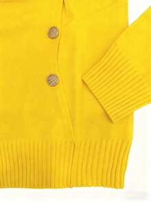Plus Size Women Elegant Casual Solid Color Asymmetric Hem Crew Neck Sweater With Metal Button Design, Autumn/Winter - Yellow - View 3