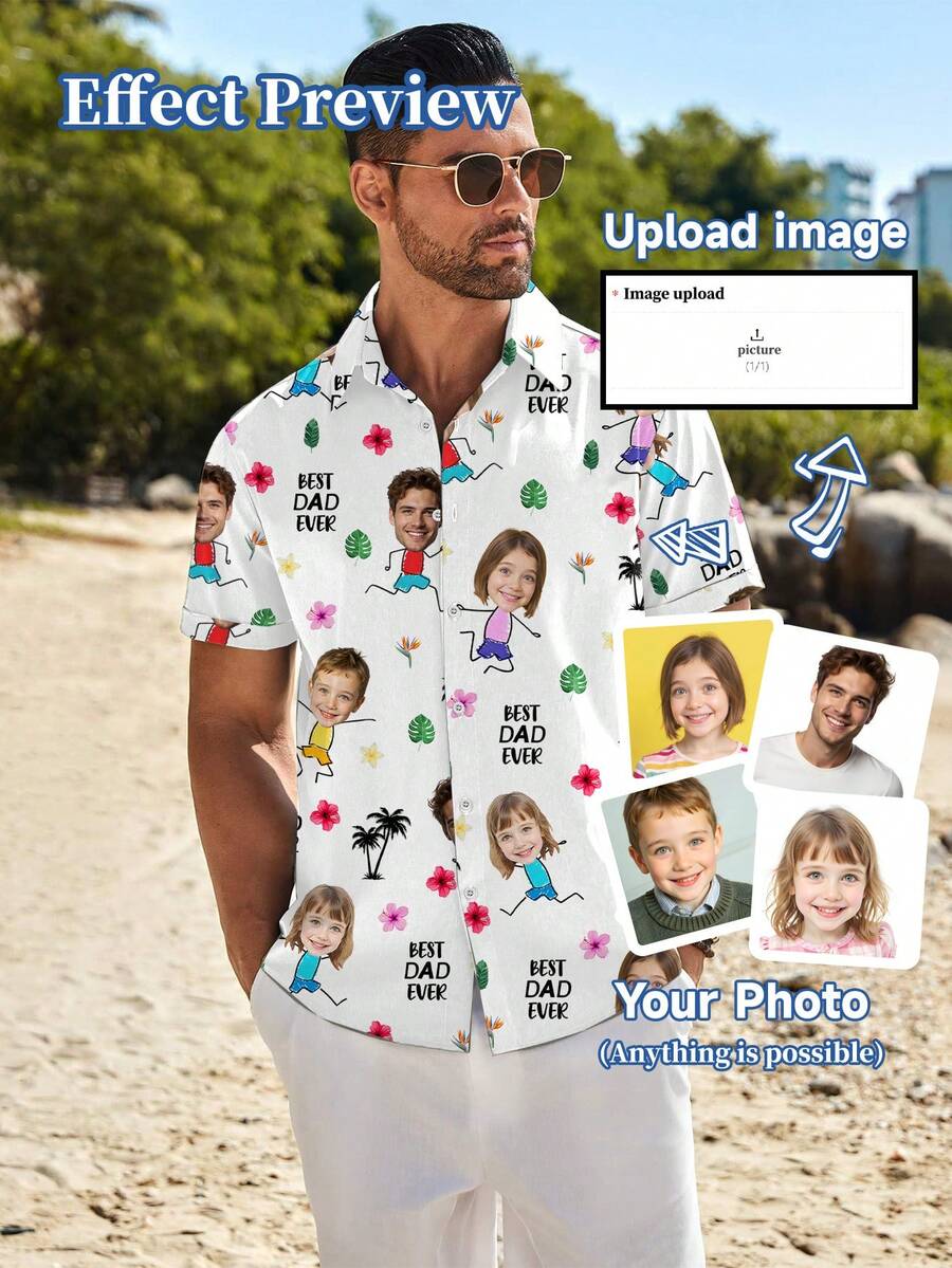 Camisetas personalizadas con retratos de hombre/mujer, miembros de la familia, mascotas, dibujos animados, camisetas temáticas de vacaciones - Multicolor - Ver 1