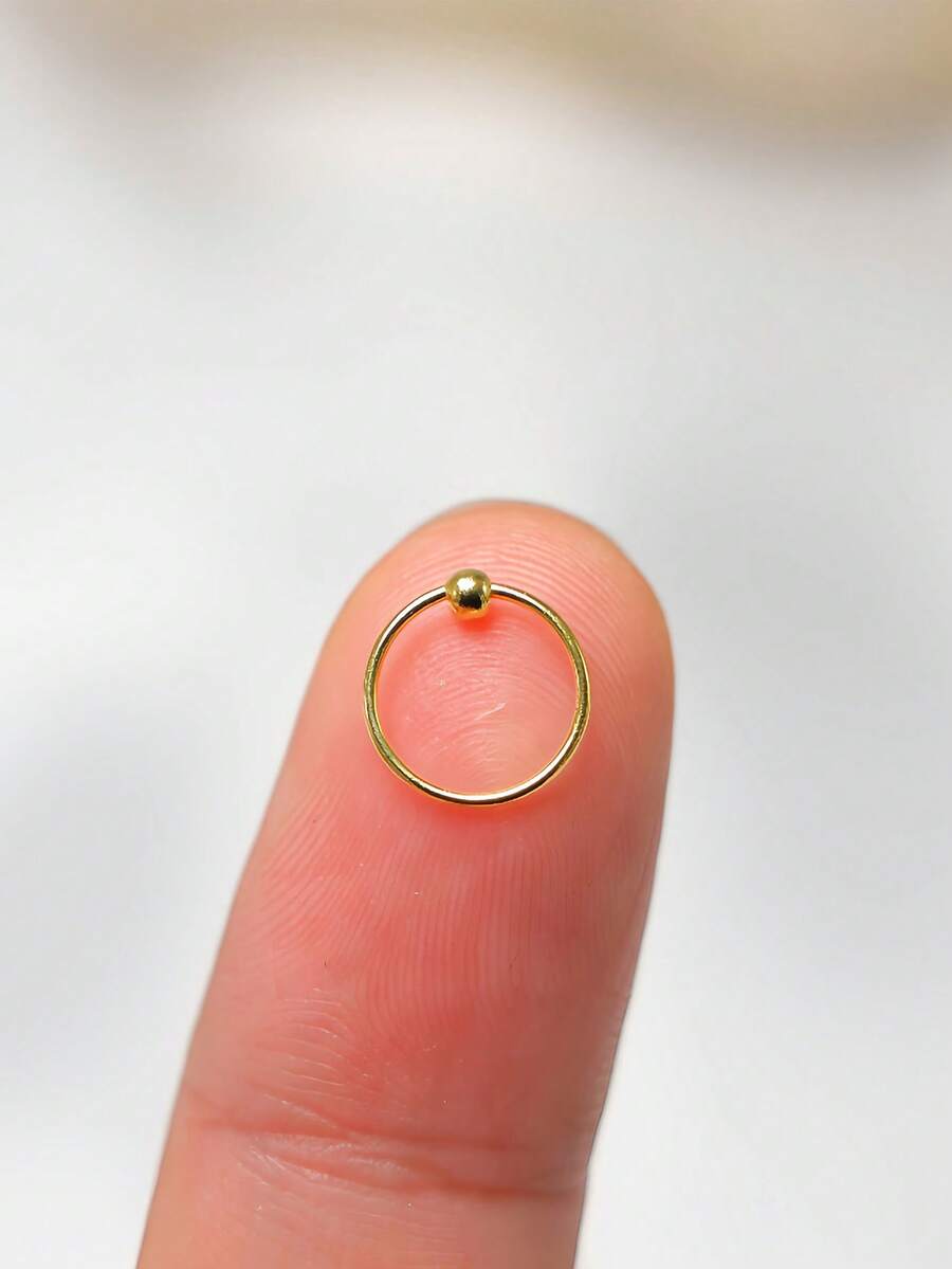 1pc Twisted Nose Ring, 925 Sterling Silver Nose Stud, Cartilage Earring, Body Jewelry, 22G, 8MM - Gold - View 1