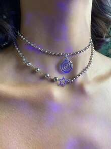 欧美跨境新款时尚个性嘻哈复古简约漩涡吊坠五角星项链