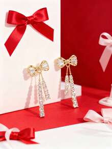 1 Pair Of All-Diamond Bow Stud Earrings Are Fashionable And Temperamental Earrings For Girl To Wear - A - View 4