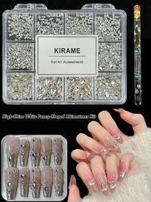 KIRAME 1200 piezas de Rhinestones blancos de fondo plano, de alta calidad - Juego de Rhinestones de cristal para manicura, incluye 1 bolígrafo de punteado, gemas de uñas brillantes de 1-6 mm, adecuado para uñas DIY en casa, salones de uñas, suministros de uñas, Navidad, Año Nuevo, San Valentín, regalos festivos - Blanco - Ver 2