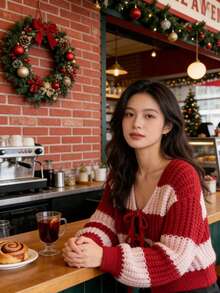 Áo khoác cardigan dệt kim tay dài cổ chữ V kẻ sọc phối màu đa năng dành cho nữ, kiểu dáng rộng rãi/Y2K, phù hợp cho mặc hàng ngày, hẹn hò, đi học, dự tiệc, mua sắm, chụp ảnh, hộp đêm, Giáng sinh, Halloween, Lễ Tạ ơn, chất liệu tương tự như len. - Nhiều màu - Xem 7
