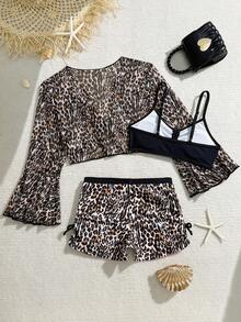 最新款儿童泳装连体三件套，适合夏季海滩派对和度假 - 彩色 - 查看 2