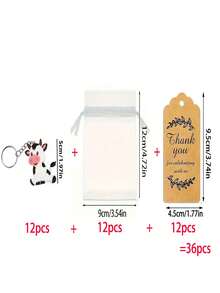36 Pieces/Set Of Cow Themed Party Gift Set, Including Keychains, Thank-You Cards, And White Mesh Bags, Suitable For Farm Animal Themed Party Giveaways, Birthday Parties, Baptism Gifts, And Christmas Guest Souvenirs - A - View 7