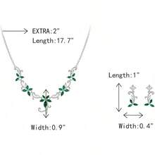 Crysdue Flower Leaf Wedding Jewelry Set Bridal Bridemaid, Cubic Zirconia Teardrop Elegant Silver/14K/Gold Plated Vine Necklace Dangle Earrings Prom Party - A_Green - 查看 6