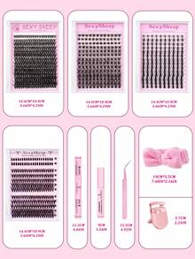 828pcs, 280pcs, 240pcs, 140pcs, 168pcs Individual False Eyelashes Set, Including Lower Lashes, D-Curl Lashes, Mixed Individual Lashes, Lash Glue, Sealant, Lash Tweezers, Suitable For Daily Commute Or Celebrations, Easy DIY Lash Application At Home - Black - View 2