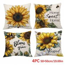 Bộ 4 vỏ gối trang trí họa tiết hoa hướng dương cổ điển "Sweet Home", chất liệu nhung đào in một mặt, kích thước 45*45/40*40/50*50CM, dùng cho ghế sofa vải hiện đại, trang trí trong nhà, tiệc tùng, quà tặng - Nhiều màu - Xem 14