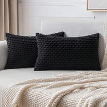 1pc/2pcs Bohemian Striped Throw Pillow Cover (Pillow Insert Not Included), Soft Plush Corduroy Solid Color Decorative Square Pillow Sham, Suitable For Holiday, Sofa, Bedroom, Bed, All Seasons - Black - View 13