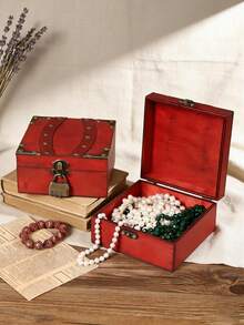 1pc Vintage Wooden Jewelry Box, Pearl Necklace Storage Box With Password Lock, Decorative Wooden Craft Jewelry Display Box, Artistic Treasure Box, Gift Box , Makeup Room Decor,Room Decor - Multicolor - View 10