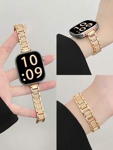 1条女士闪亮水钻金属表带，兼容 38mm/40mm/41mm/42mm/44mm/45mm/49mm，兼容三星Galaxy Watch S10/S9/S8， Fit 4/Fit 3，Redmi Watch 5/4，小米手环9Pro/8Pro，可调节表带 - 滿鑽-玫金 - 查看 13