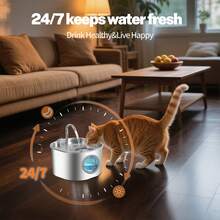3.2升/74盎司不锈钢自动静音宠物饮水器，方形饮水碗，适用于猫狗室内使用 - 2.2升 - 查看 8