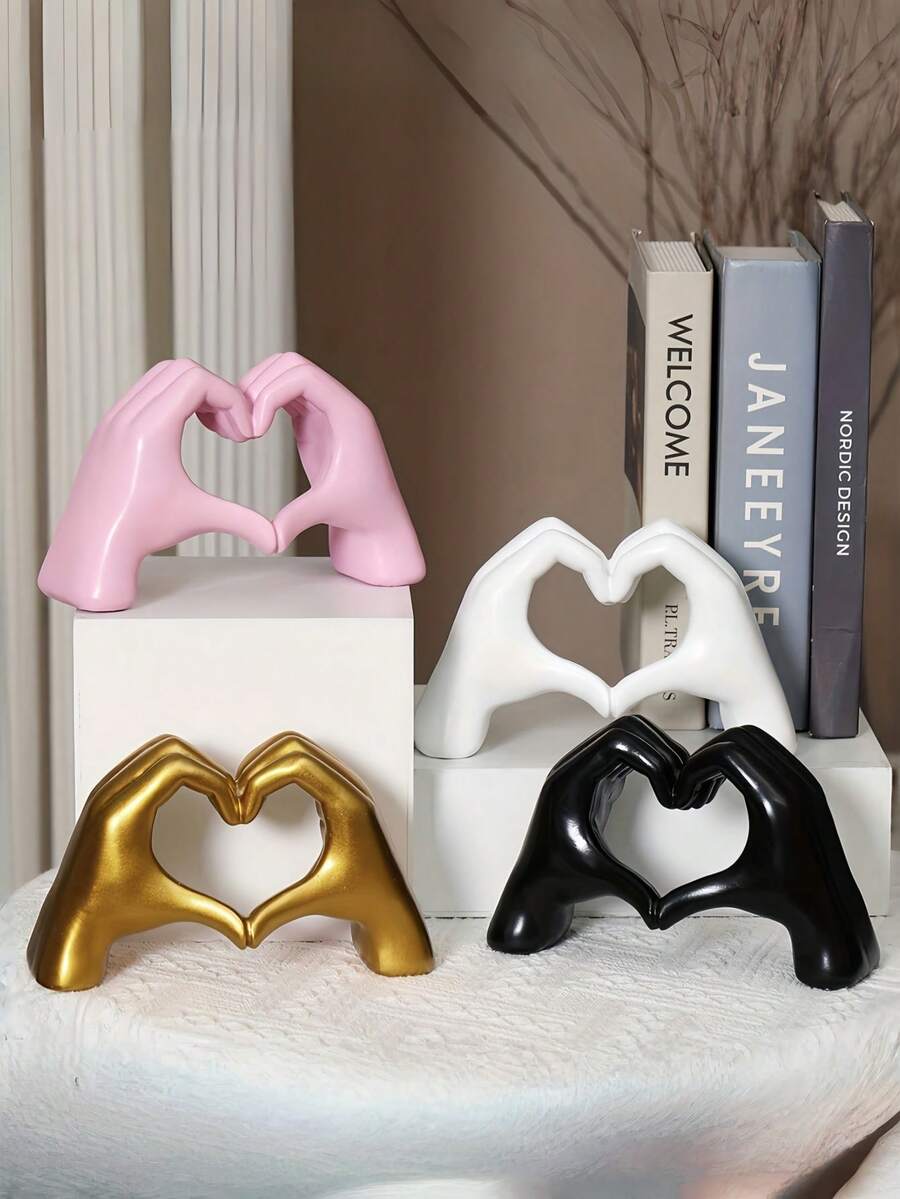 1 Peça Decoração em Forma de Coração de Resina de 5,43/4,25 Polegadas, Decoração Artesanal de Estilo Nórdico Minimalista, Design Brilhante, Formato de Coração Luxuoso e Criativo, Adequado para Escrivaninha, Escritório, Casa, Quarto, Penteadeira, Quarto, Sala de Estar, Acessórios de Sala de Estar - Multicolorido - Visão 1