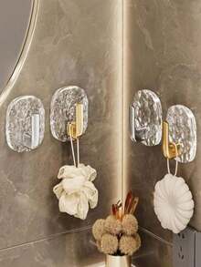 4个装豪华光波纹六角形无痕粘钩，浴室门钩，免钻孔墙装式粘钩 - 彩色 - 查看 1