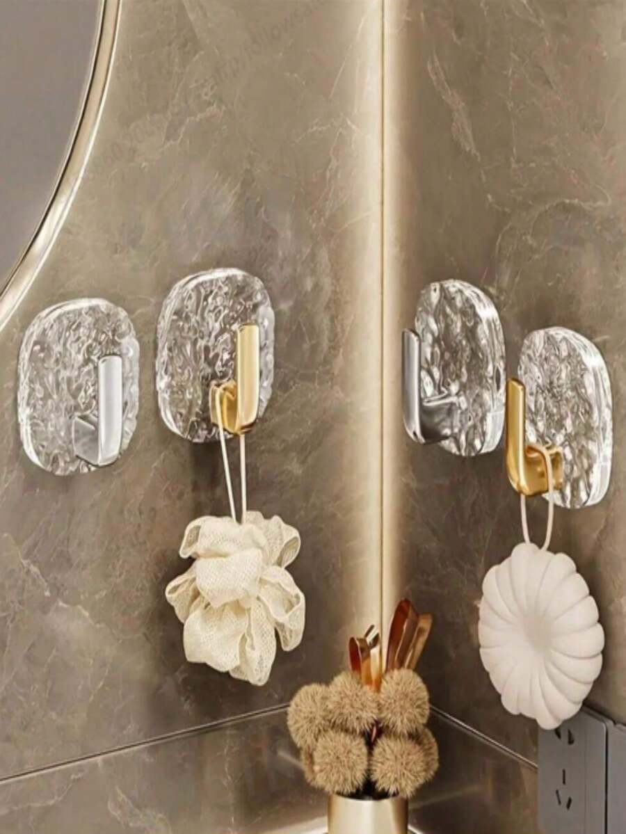 4个装豪华光波纹六角形无痕粘钩，浴室门钩，免钻孔墙装式粘钩 - 彩色 - 查看 1