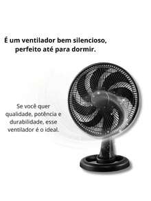 Ventilador Turbo 140W 7 Pás 3 Velocidades Ventilação Forte Silencioso Ambiente Ventos Salas Cozinha - Preto - Visão 2