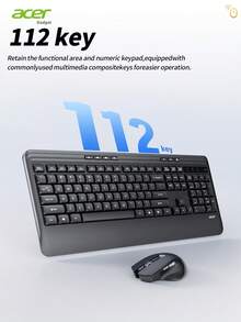 Combo de teclado y mouse inalámbrico Acer CB1001, teclado silencioso de tamaño completo y mouse óptico, conexión inalámbrica 2.4G sin retraso, compatible con Windows, PC, portátil - para oficina en casa y juegos - Negro - Ver 2