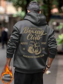Men's Boxing Element Printed Fleece Hoodie, American Street Style, Autumn/Winter