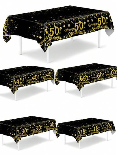 1 pieza Mantel de cumpleaños negro y dorado, adecuado para cumpleaños de 18/30/40/50/60 años, mantel desechable, decoración de fiesta de cumpleaños, cocina, comedor, fiesta festiva, decoración del hogar, decoración de mesa de comedor