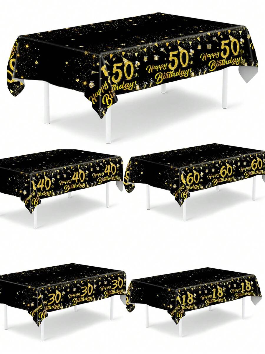 1pc Black & Gold Birthday Tablecloth, Suitable For 18/30/40/50/60 Years Old Birthday, Disposable Tablecloth, Birthday Party Kitchen Dining Room Holiday Party Decor, Home Decor, Dining Table Decor - Multicolor - View 1
