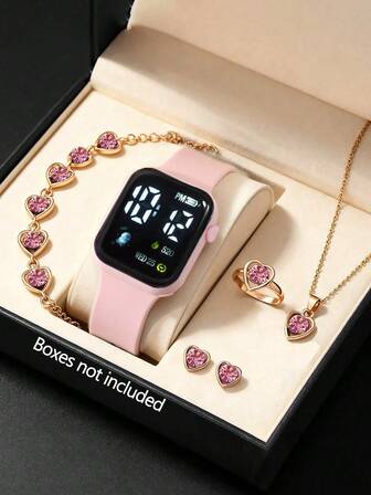 5个/套 心形数字显示电子手表，送给女学生的礼物