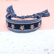 1pc Fashionable Woven Bracelet With Star Studs - Navy Blue - View 3