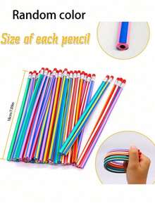50pcs Flexible Pencils,Magic Bendable Pencils,Back To School Stuff For Kids,Multi-Colored Fun Soft Pencils With Erasers,Party Favors,Classroom Supplies,Birthday Gifts,Perfect Gifts, Party Favors, Back To School Supplies,Festive, Christmas, Goodie Bags Fillers(Note: These Pencils Are Not For Writing)