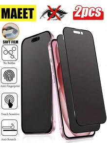 2片裝 17 Pro Max 霧面隱私螢幕保護貼，軟膜材質全螢幕覆蓋，防窺隱私，適用於 iPhone 17 Pro Max、17 Air、16 Pro Max/16 Pro/16 Plus/16、15 Pro Max、14 Pro Max、13 Mini、12、11、XS Max XR，日常必備，強化隱私，防摔防刮 - 黑色 - 查看 12