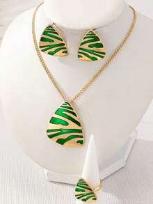 New Arrival Oil Drop Geometric Triangle Jewelry Set, Fashionable Necklace, Earrings, Ring - Gold - View 2