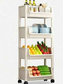 1pc Fashionable Thick Small Push Cart Style Home Storage Rack, Multi-Functional Multi-Layer Living Room Snack Rack, Mobile Kitchen Fruit & Vegetable Organizer Rack, Ideal For Holiday Gatherings, Suitable For Christmas, Thanksgiving, New Year And Valentine's Day, Practical And Elegant - Multicolor - View 8