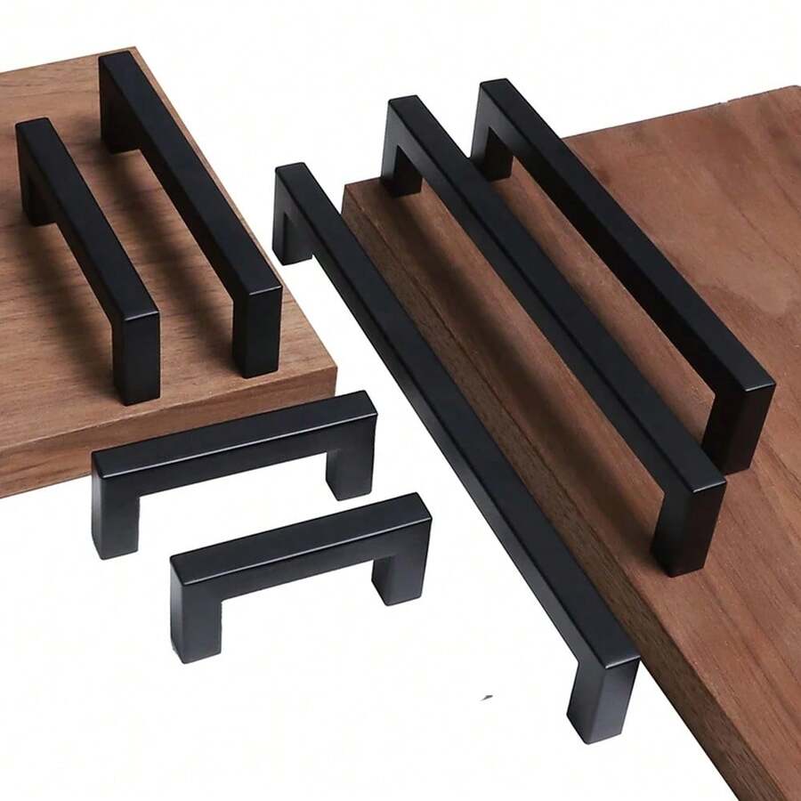 6PCS Square Silver Black Cabinet Door Handle Kitchen Cabinet Drawer Closet Wardrobe Furniture Shoe Cabinet Aluminum Alloy Handle - Black - View 1