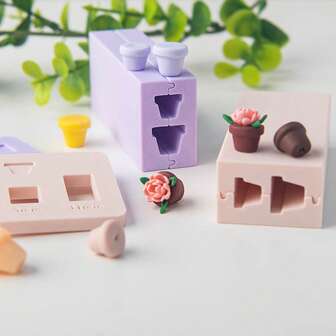 Set de 2 moldes de arcilla para hacer macetas de flores en miniatura de forma manual, molde tridimensional para hacer macetas y jarrones de plantas, herramienta de manualidades DIY