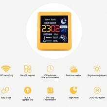 Reloj meteorológico animado de escritorio con WiFi, regalo, adorno creativo, estación meteorológica multifuncional - Amarillo - Ver 5