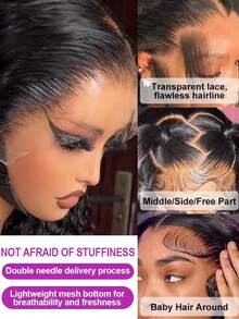 250% Density 13x6 Deep Wave Lace Front Wigs Human Hair Pre Plucked Small Knots With Baby Hair Natural Hairline 13x6 Ear To Ear Larger HD Transparent Swiss Lace Frontal Wigs Deep Curly Wave Glueless Wigs Human Hair 100% Brazilian Virgin Human Hair Wigs For Women Long Lasting 12A Raw Natural Black Wigs Christmas Season - Natural Black - View 5