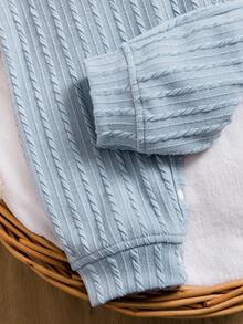 男婴柔软长袖小熊印花二合一撞色领结连体衣 - 藍色 - 查看 5