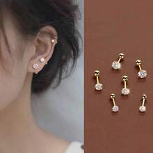 3 pares de pendientes de aro con circonita cúbica de moda, pendientes de cartílago en espiral con cierre de rosca para mujeres - 3+4+5 mm (juego de 6 piezas) - Ver 8