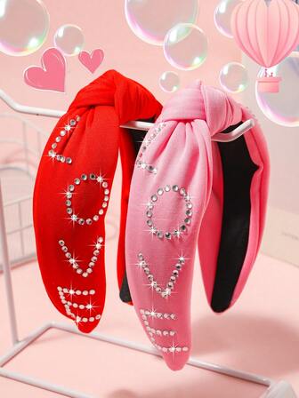 1pc Women's Valentine's Day Hair Accessory, LOVE Crystal Rhinestone Headband, Romantic Valentine's Gift, Suitable For Everyday Use ,Hair Band ,Diadema ,Hair Hoop