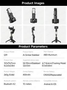 Stabilizer With Anti-Shake, Auto Face Tracking, Tripod, Extendable Bluetooth Selfie Stick, 360° Rotatable Phone Holder With Microphone, Suitable For Smartphone Video Shooting, Travel Vlog, Family Gathering, Party Recording, Compatible With Android And IOS - Black - View 12