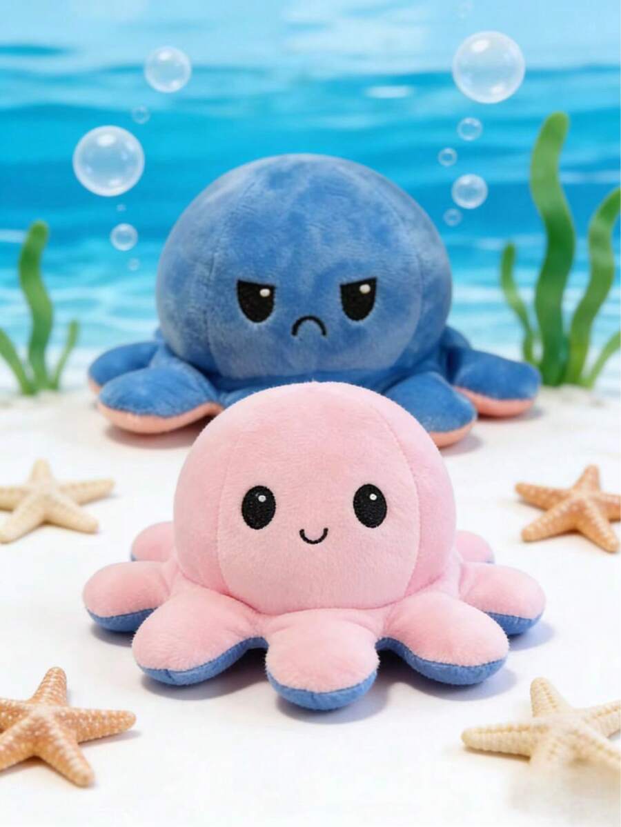 Double-Sided Flip Octopus, Expression Can Be Reversed, Soft,Gifts For Mom,Home Decor,Premium Set,Gifts,Best Friend Gifts Women,Best Friend Gifts,Bulk Gift Items,Office Decor,Office Desk Accessories,Decor,Mini Stuff - Hồng đến xanh đậm - Xem 1