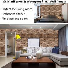 10/20 Pcs Self-Adhesive Wall Panels Peel And Stick Removable PVC Brick Wall Sticker Vintage Faux Brick Self Adhesive Wallpaper For DIY Living Room Fireplace Kitchen Wall Home Decor - Brown - View 8