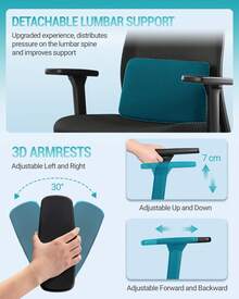 HaluPeit Chaise de Bureau Ergonomique, avec Support Lombaire et accoudoir réglable, Appui-tête 3D réglable, Inclinaison 135°, Capacité de Charge Maximale 150 kg, pour Bureau à Domicile, Noir - Noir - Voir 2