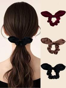 1/3件装 女士时尚优雅可爱兔耳毛绒发圈，弹性柔软，冬季女士配饰，适合日常和派对佩戴，女士发饰，女士配饰，送她的礼物，马尾辫，发圈，橡皮筋，发绳，弹力发圈头饰 - 彩色 - 查看 10