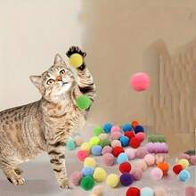 Juego de entrenamiento interactivo para gatos, incluye 1 lanzador y 30/60/100 bolas de peluche, adecuado para gatos de interior, juguete deportivo para promover el vínculo y la confianza entre el dueño y el gato, color aleatorio - Multicolor - Ver 10