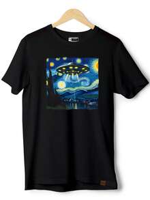 Men's Cotton T-Shirt Alien Starry Night ET - Black - View 1