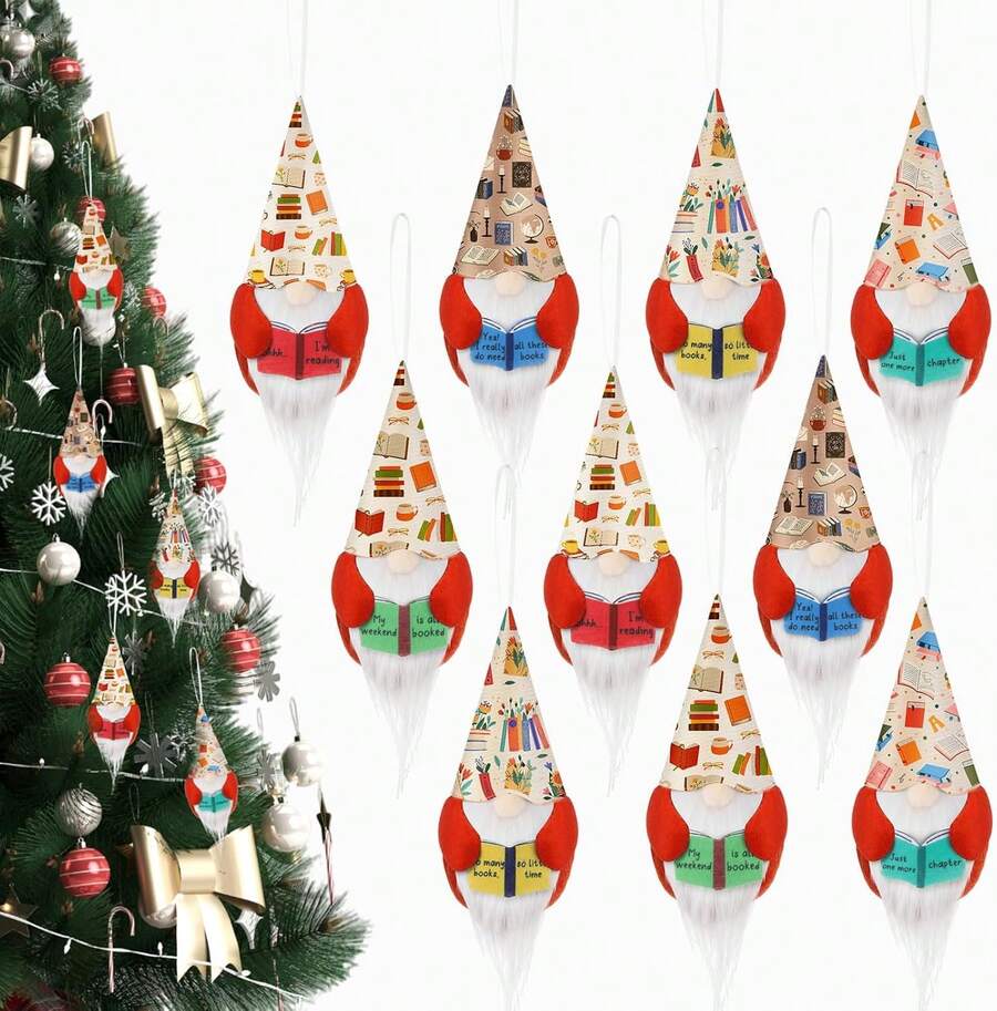 20 juegos de adornos colgantes de gnomo de lectura para amantes de los libros de Navidad, adornos colgantes de gnomo sueco, decoraciones colgantes para árbol de Navidad, para - 20 - Ver 1