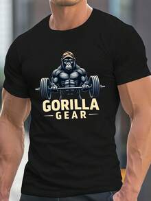 GEAR Men's Heavy-Duty-Shirt - Gym & Casual Short Sleeve Crew Neck Tee With Weightlifting & GEAR Print, Design Bodybuilding & Casual Attire, Washable Summer Apparel, PLUS SIZE INFL - Black - View 1