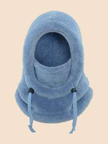 儿童毛绒拉法帽（1个装）——可调节抽绳，冬季保暖防风，防污，适合滑雪/上学/雪地玩耍