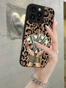 Fashionable, Popular, Personalized,Glitter Leopard & Money Pattern Design Theme Luxury Shockproof Aesthetic Cute Phone Case,Lens Protrusion Protection , Compatible With For IPhone 17/17Pro/17Pro Max, 16,15,14, 13, 12, 11 Plus/Pro Max And Series,And Compatible With For Galaxy S/A Series, Gift For Easter Day, Christmas Halloween Decoration/Gift For Birthday, Girlfriend, Boyfriend, Friend Or Yourself. - Black - View 2